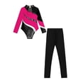 thumbnail image 4 of Doomiva Kids Girls Sparkle Long Sleeve Ballet Dance Gymnastics Leotard Bodysuit Unitard with Leggings Trousers Set Hot Pink&Black 6, 4 of 7