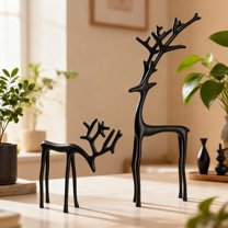 Christmas Decorations - Black Reindeer Statues - Modern Xmas Figurines - Table Centerpieces - Elegant Indoor Holiday Decor - Ideas for Mantel Living Room Bedroom Office (A B)