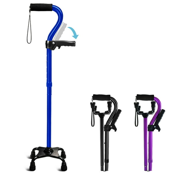 KingPavonini Walking Cane for Elderly Adults Blue 4Pronged Base