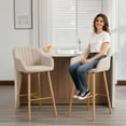 thumbnail image 6 of BISHE Bar Stools Set of 2, Modern Counter Height Chairs with Back and Arm, Linen Kitchen Island Chairs with Footrest and Solid Wood Leg for Living Room, Dining Room, Beige, 6 of 6