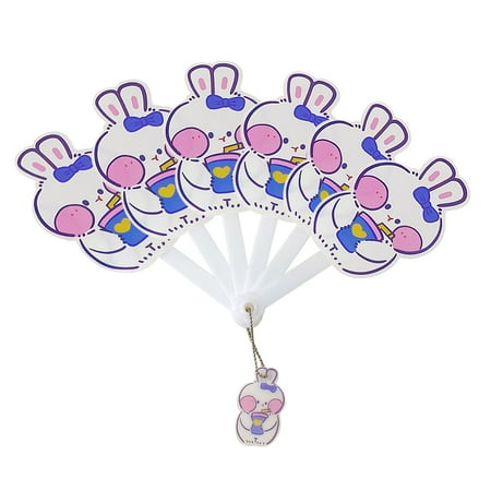 

Zlekejiko Hand Held Six Fold Fan Cute Portable PP Folding Fan Cartoon Hand Fan Cool Fan