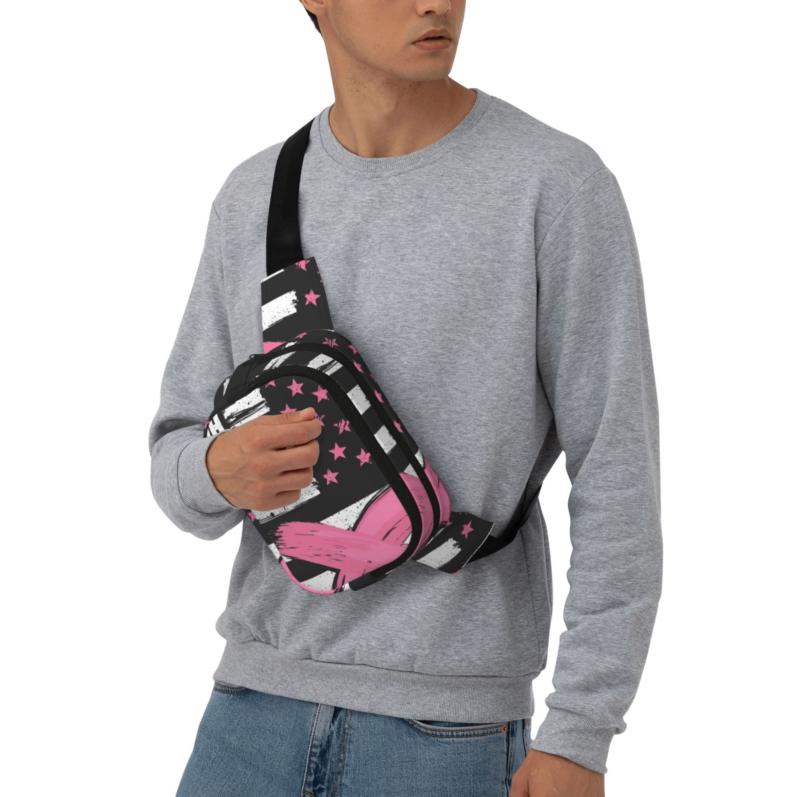 Kuqiui Ribbon Breast Cancer Awareness Print Fanny Packs for Women Cross Body Waist Bag Fashionable Fanny Pack Designer Workout Hiking Waist Pack Running Travel Gym