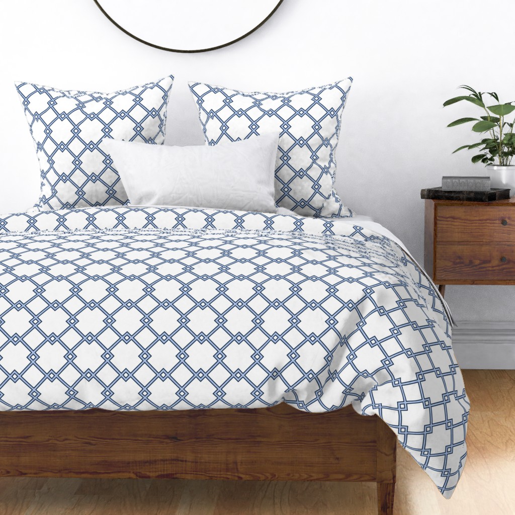 Cotton Sateen Duvet Cover, King/Cali King Lattice Sky Navy Blue