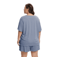 thumbnail image 3 of Homlouue Plus Size Pajama Sets for Women,V-Neck Short Sleeve Top and Shorts with Pockets,Ribbed Knit Lounge Wear for Summer,3XL,Blue, 3 of 8