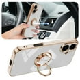 thumbnail image 3 of Case for iPhone 16 Case with Ring Stand [360° Rotatable Ring Holder Magnetic Kickstand][Support Car Mount] Plating Rose Gold Edge Slim Soft Flexible TPU Luxury Phone Case Cover, White, 3 of 5