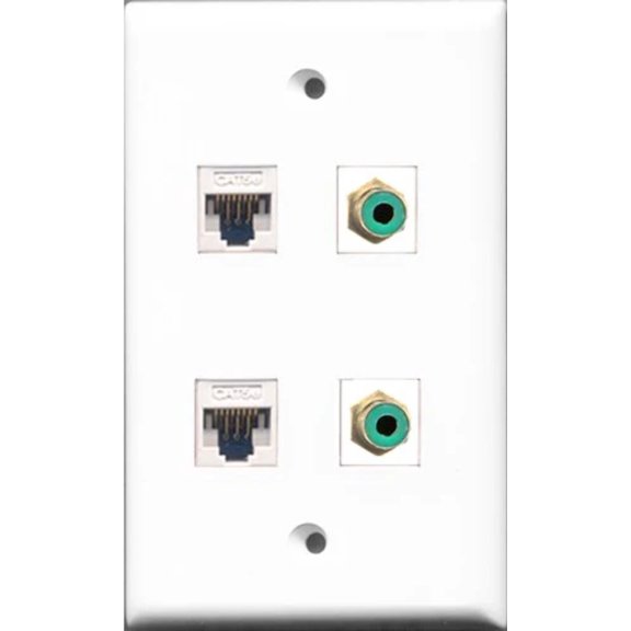 RiteAV - 2 Port RCA Green 2 Port Cat5e Ethernet White Wall Plate