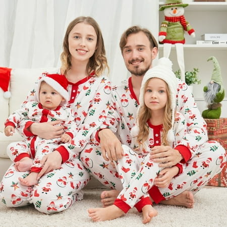 

Baozhu Family Matching Christmas Pajamas Sleepwear Sets Dad Mom Kids Baby Santa Claus Print Parent-child Fitted Cotton Soft Two-piece Pajamas Outfits