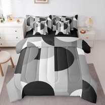 Castle Fairy Abstract Geometric 7 Pieces Bedding Comforter Set for Women Men,Black Grey Full Bedding Set Lightweight,Vintage Aesthetic Fitted Sheet Flat Sheet,Ultra Soft Home Decor