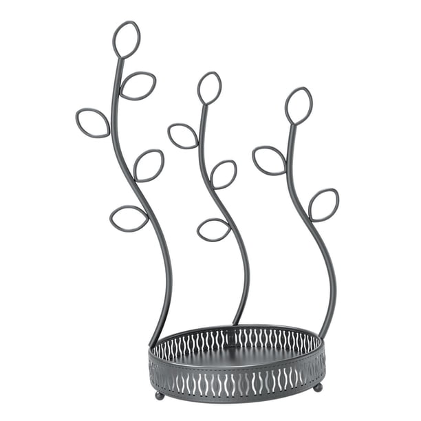 Torre de soporte para joyas con bandeja para platos, árbol para guardar joyas, elegante soporte para pendientes de mesa. Negro