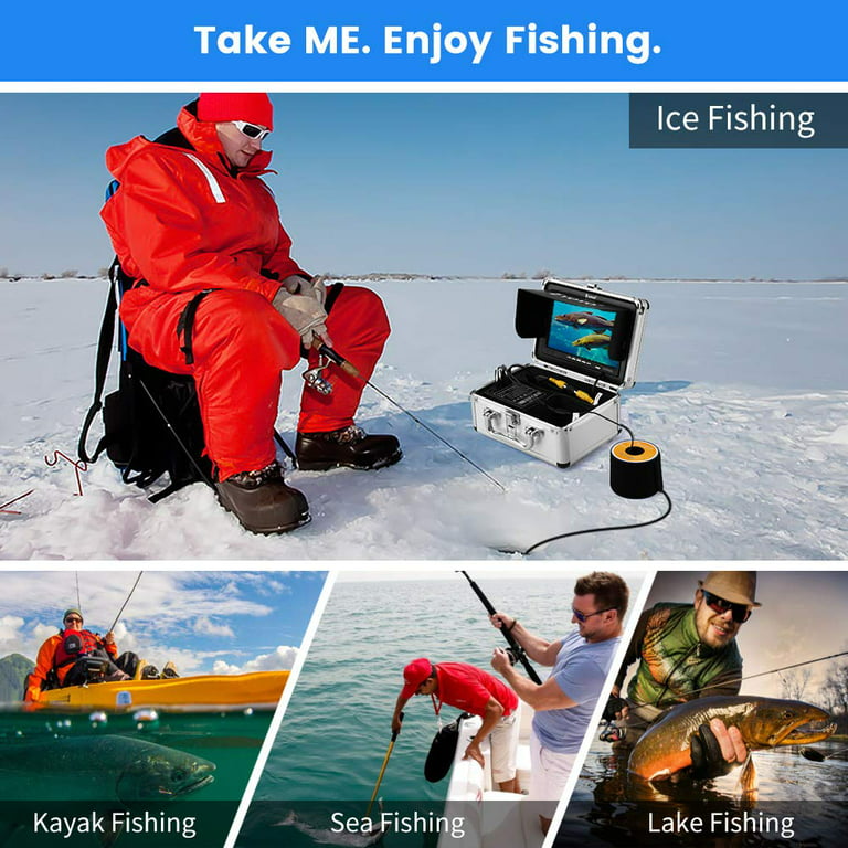 Underwater Fishing Camera, Ice Fishing Camera Portable Video Fish Finder,  Upgraded 720P Camera w/ 12 IR Lights, 1024x600 Screen, for Sea, Lake, Boat,  Ice Fishing 