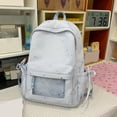 thumbnail image 4 of Star Print Backpack with Side Bow, Cute Aesthetic Daypack with Transparent Front Pocket, Spacious Laptop Backpack for Outdoor Travel (Pink), 4 of 10