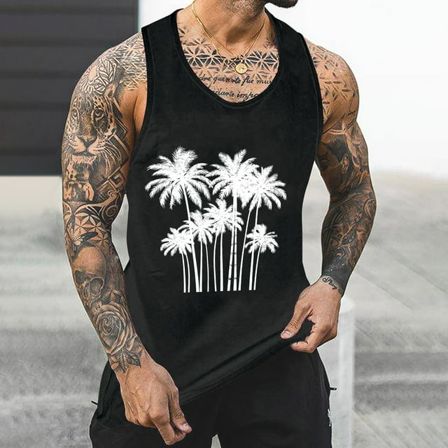 Lolmot Débardeur pour Hommes, Débardeur Homme Sans Couleur Dégradé Impression Col Rond Fine Bretelle Dos Anti-Fuite Régulier Décontracté Sport Blouses