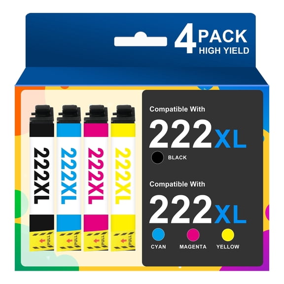 222XL Ink Cartridges Compatible for Epson 222 Ink Cartridge Combo Pack for Epson XP-5200 WF-2960 Printer Ink 222 XL