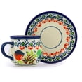 thumbnail image 2 of Polish Pottery 2 oz Espresso Cup with Saucer (Red And Green Berries Theme) Hand Painted in Boleslawiec, Poland + Certificate of Authenticity, 2 of 6