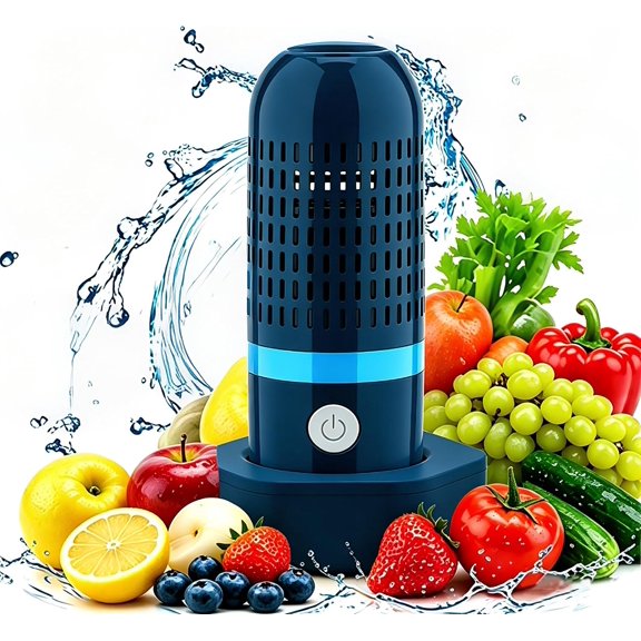Capsule Shape Fruit Vegetable Washing Machine, OH-ion Purification Cleaner, Multipurpose Purifier for Rice Grains Meat Seafood(blue,Stainless steel )
