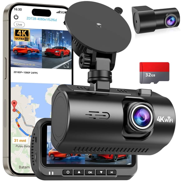 Dash Cam Befumly 4K, 2 canales, frontal y trasera, WiFi, GPS, visión nocturna