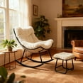 thumbnail image 2 of Oversized Papasan Rocking Chair with Ottoman and Soft Plush Cushion, Lounge Chair with Footrest and Sturdy Metal Frame, Egg Rocker for Living Room Balcony Bedroom, Beige, 2 of 7