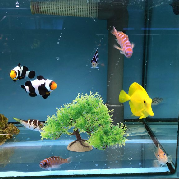Luxshiny Artificial Green Plastic Aquarium Bonsai for Lifelike Fish Tank
