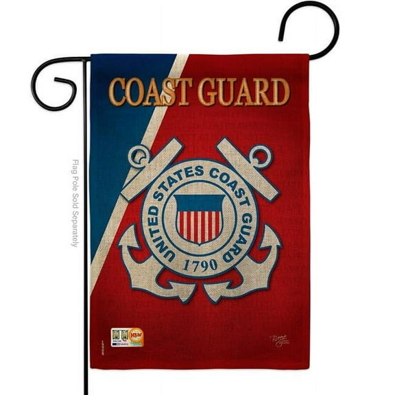 Breeze Decor BD-MI-G-108056-IP-DB-D-US10-CG 13 x 18.5 in. Coast Guard Burlap Americana Military Impressions Decorative Vertical Double Sided Garden Flag