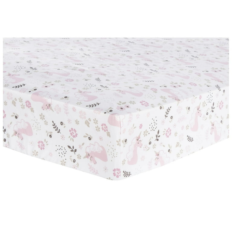 Sammy Lou Unicorn Floral 4 Piece Crib Bedding Set Pink Infant Unicorn Character 200 Thread Count Infant