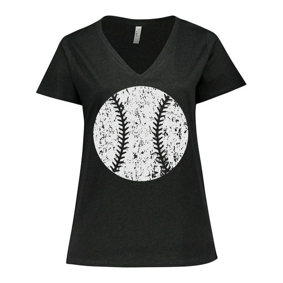 Inktastic Distressed Baseball in White Women's Plus Size V-Neck T-Shirt