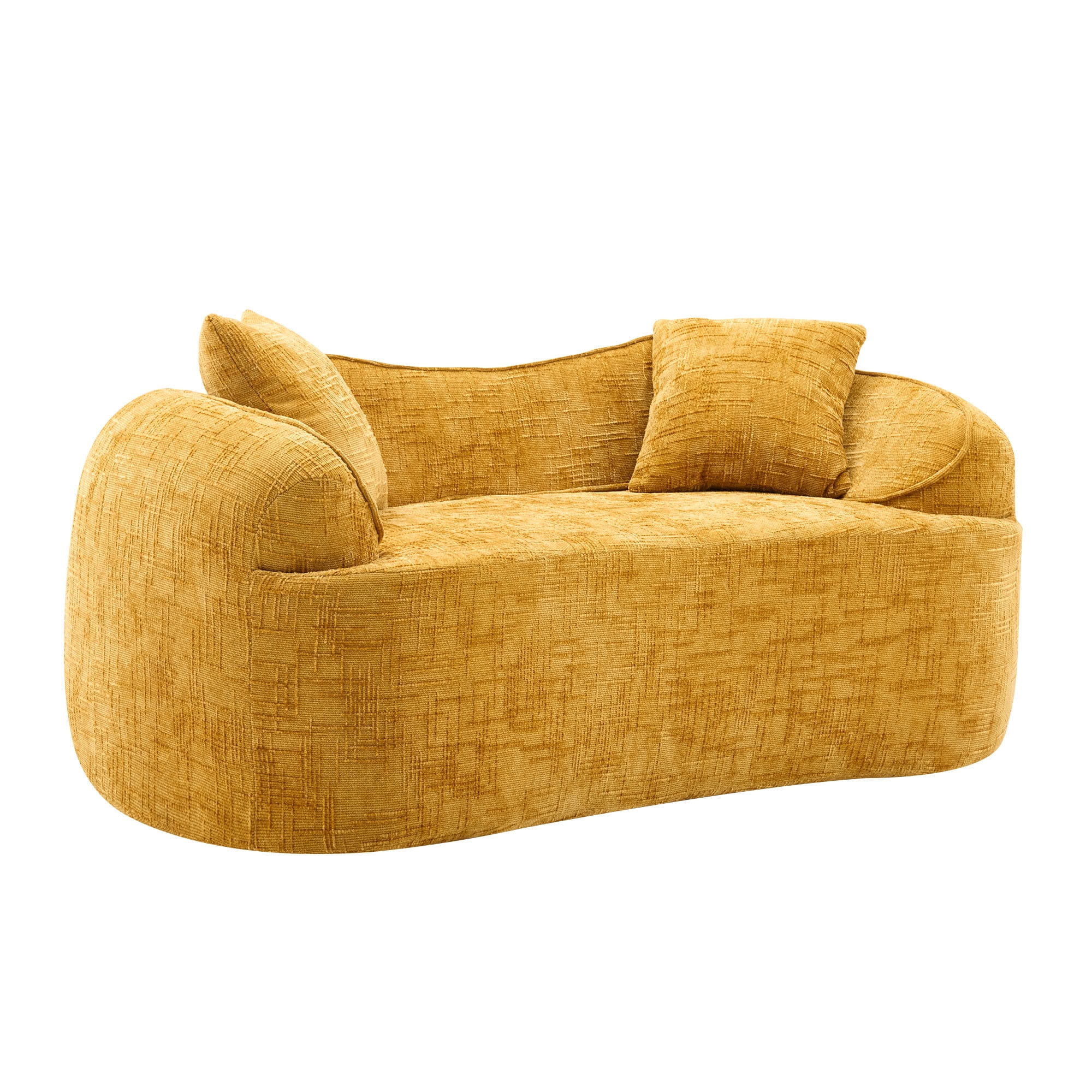 MAYEERTY Curved Compressed Loveseat Sofa, Chenille 2-Seat Upholstered Couch with 2 Pillows, No-Assembly for Small Apartment Living Room Bedroom