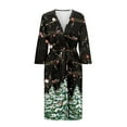 thumbnail image 3 of Yuyamidu Xmas Tree Robes for Women Lightweight Long Sleeve Bathrobe Knee-Length Spa Robe Music Note Long House Robes Size L Christmas V Neck Nightgowns with Waist Belt, 3 of 7