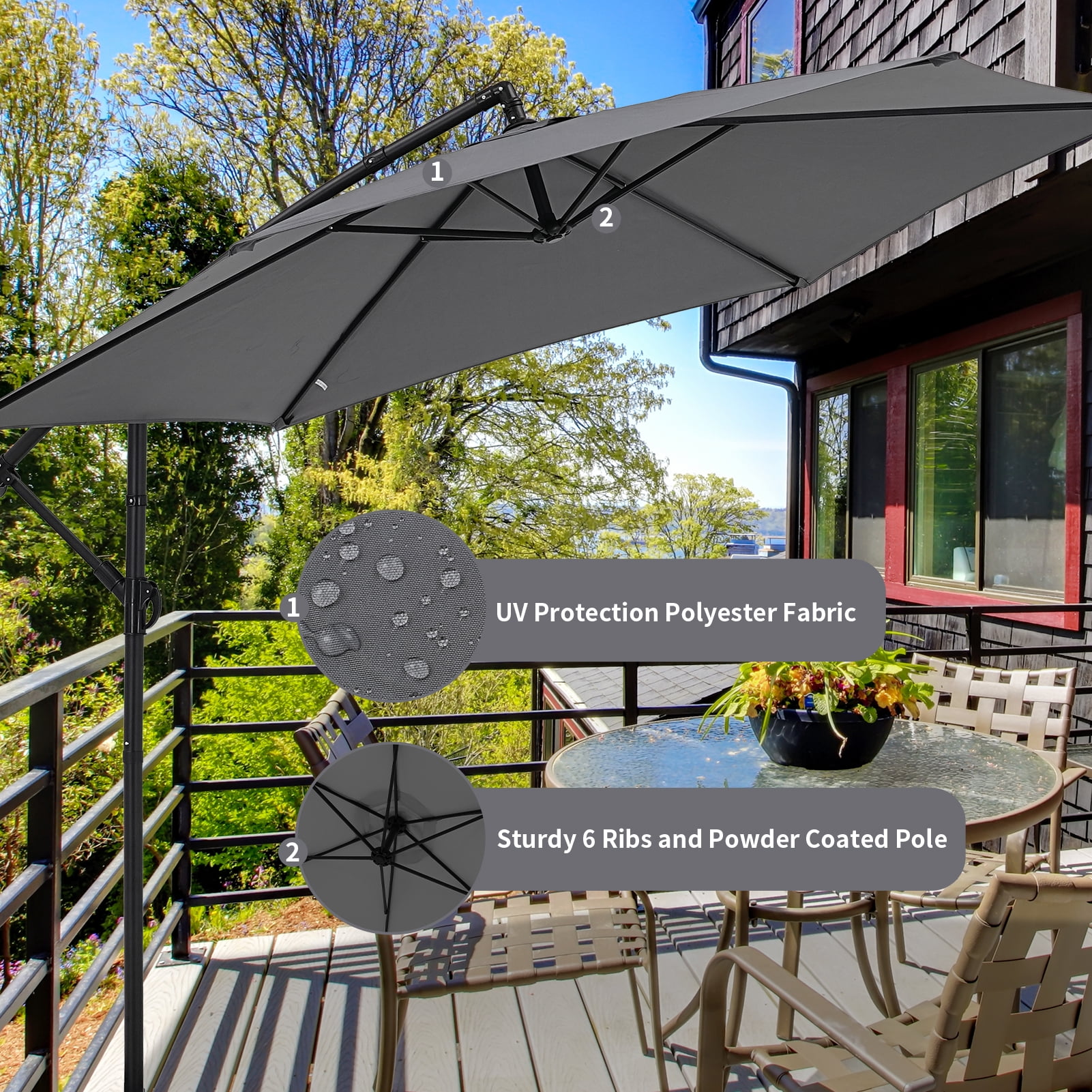 Autlaycil 10FT Cantilever Patio Umbrella, Hanging Offset Umbrella with Umbrella Stand - Gray