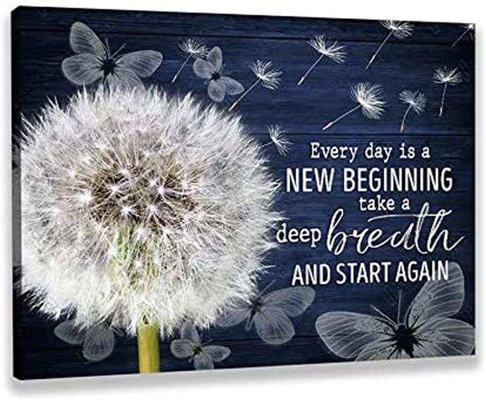 Rustic Canvas Wall Art Dark Blue Dandelion Butterfly Art Prints for