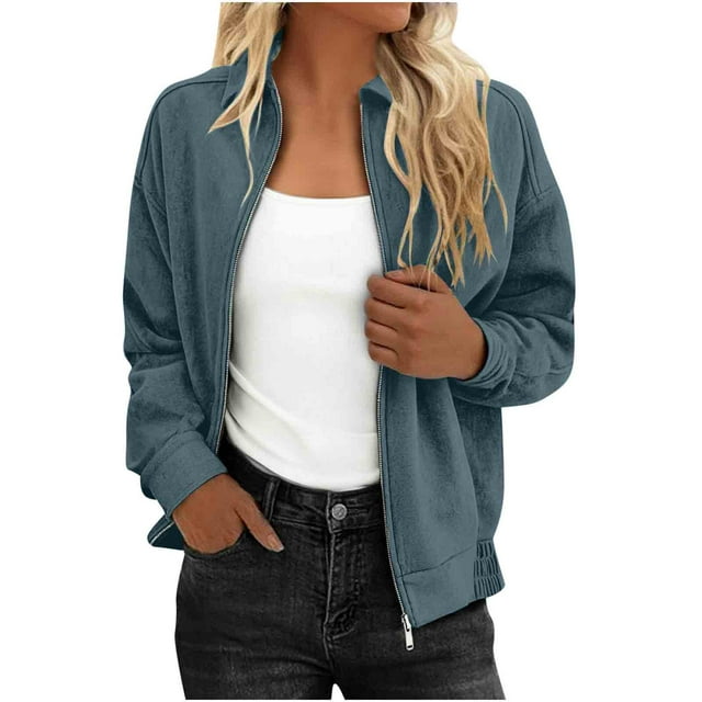 HongQid Blouson Bomber en Faux Suède pour Femmes, Mode d'Automne, Col à Revers, Décontracté, à Fermeture Éclair, Surdimensionné, Tendance, Vêtements d'Hiver, Manteaux