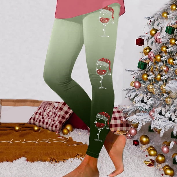 WILLBEST Leggings de Entrenamiento de Cintura Alta para Mujer, Suaves Y Elásticos, con Estampado Navideño Y Diseño de Bloques de Color, Cómodos Leggings de Fitness. Chica