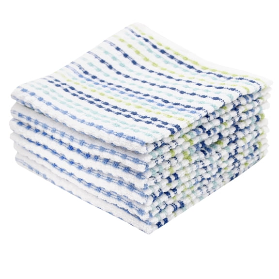 RITZ Pebble Cotton Terry Bar Mop Dish Cloth Set, 6-Pack, 12" x 12", Cool Blue Green
