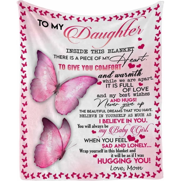 LHSHID Custom Lover Name Message Text Blanket to My Daughter from Mom and Dad I Believe in You Hugging You Butterfly Personalized Bed Blanket