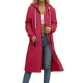 thumbnail image 2 of Baberdicy Women's Coat Solid Color Button Long Sleeve Loose Loose Zipper Long Cardigan Coat , Plus-Size Long Jacket, Zip-Pocket Duster, Casual Tall Coat Hot Pink Xl, 2 of 5