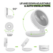 Magshion USB Desktop Fan, Rechargeable Foldable Wall Mounted Cooling Fan with LED Night Light, 4 Speed Adjustable Air Cooler Fan For Home Kitchen, White