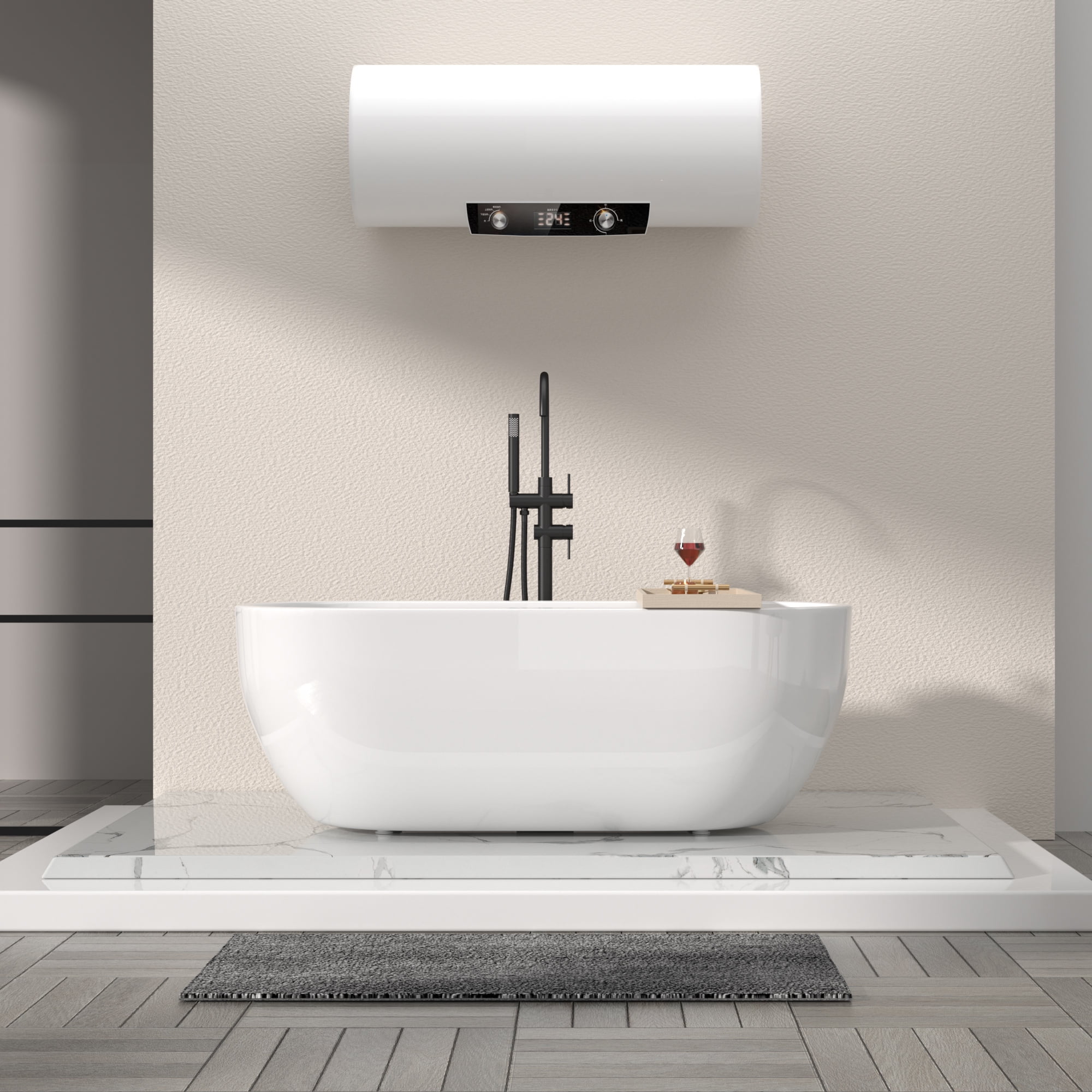 Logmey Freestanding Bathtub Faucet Floor Mounted Two Handles in Matte Black