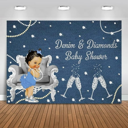 Image of Baby Shower Little Princess Background Denim Diamond Backdrop 7X5ft Vinyl Baby Shower Photography Background Little Girl Party Photo Banner Backdrops