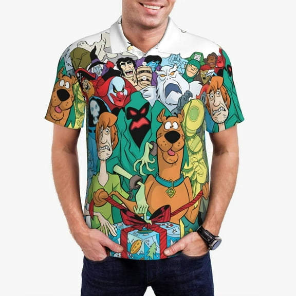 Saiise Scooby-Doo L Mens Golf Shirt Moisture Wicking Dry Fit Mens Polo Shirts Dry Fit Performance Men's Golf Shirts Regular Fit Fashion Print