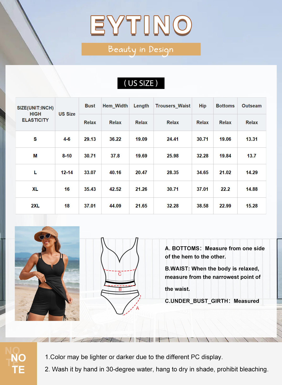 Eytino Women's Tankini Swimsuit with Boyshorts, Black photo 8