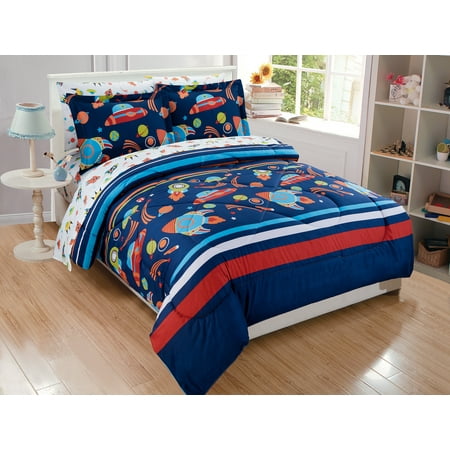 Fancy Linen 7pc Full Size Solar System Comforter Set Navy Blue Red Orange New