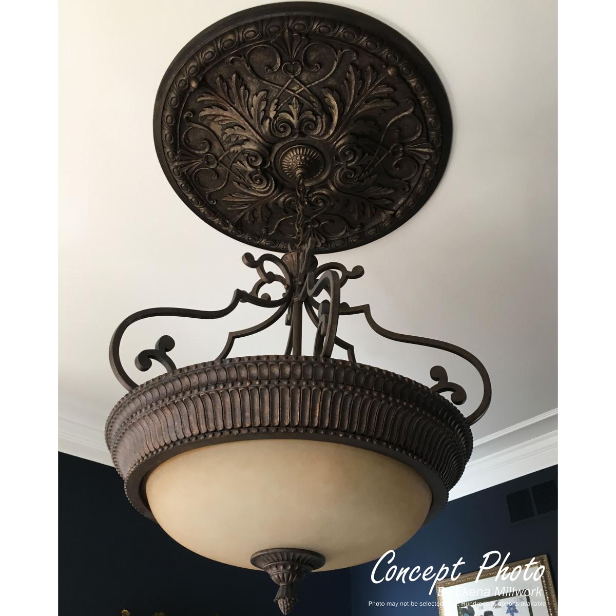 51 1/8"OD x 19 7/8"ID x 2"P Deco Ceiling Medallion (Fits Canopies up to 19 7/8"), Hand-Painted Red Mahogany