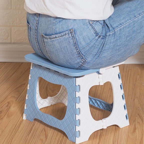 Home Foldable Step Stool - 10 Inches Wide and 8 Inches Tall - Holds Up to 300 lbs - Lightweight Plastic Folding Step Stool, Kitchen, Bathroom & Living Room (Blue)