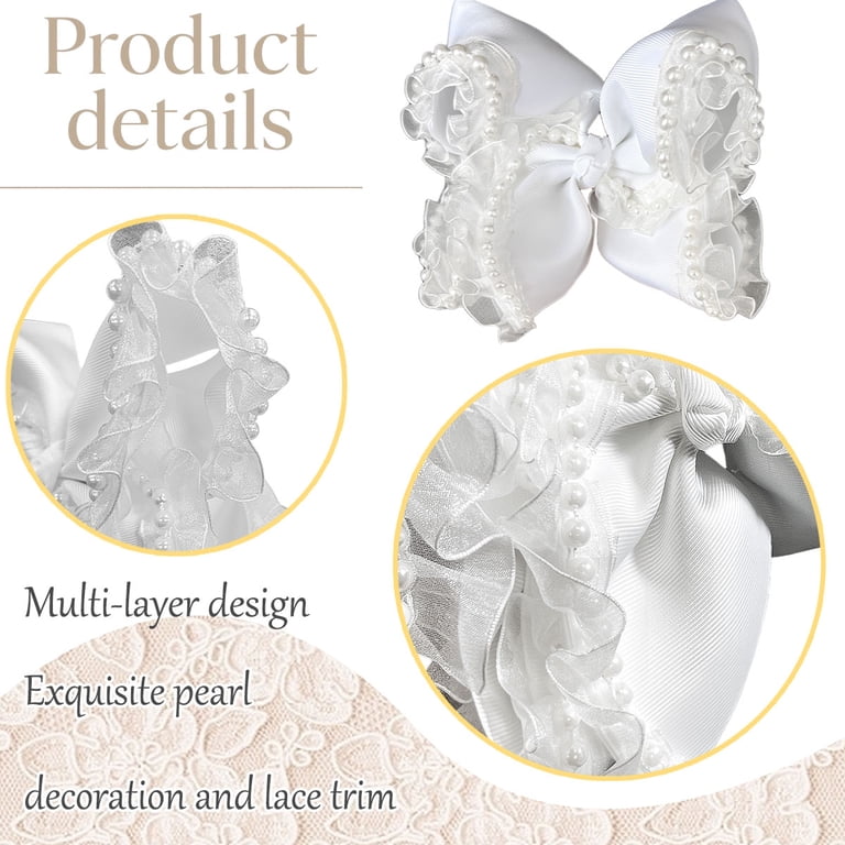 JoyBowie 1pcs 7.5inch White Pearl Lace Hair Bow Elegant Hair  display picture 1