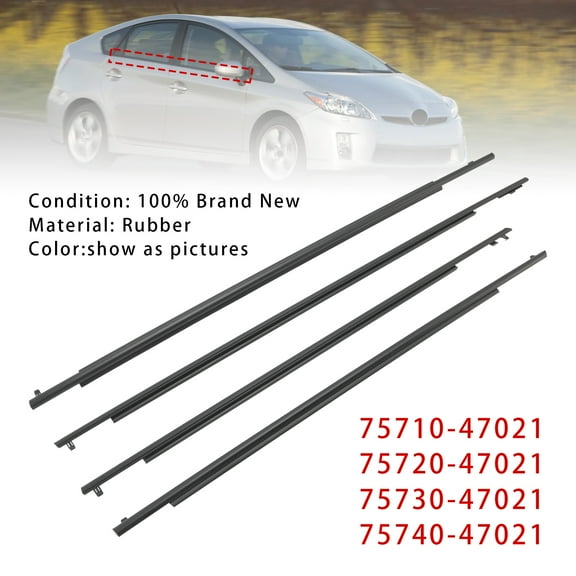 4PCS Door Glass Belt Outer Molding Weatherstrip For Toyota Prius 2010-2015