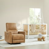 CHITA Swivel Glider Recliner Nursery Chair, Slim Design, USB, Faux Leather in Cognac Brown ...