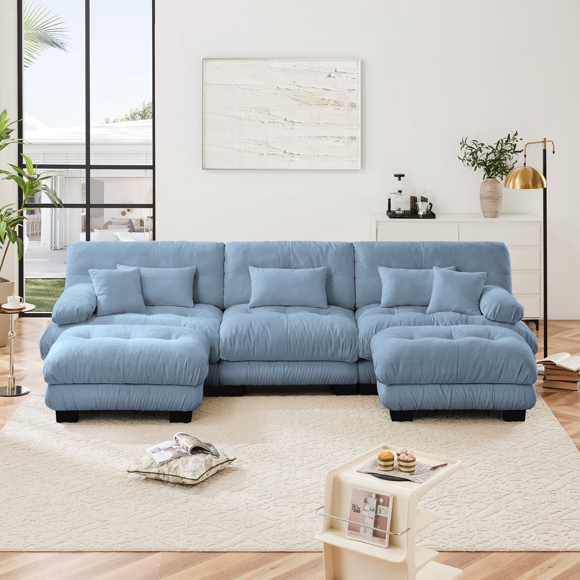 Alvantor Oversized Modular Sectional Sofa 3 Seat U Shaped Cloud Couch 134" Chenille Deep Seat Sofa with Convertible Ottomans for Living Room Bedroom Blue