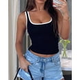 thumbnail image 6 of Womens Summer Square Neck Ribbed Slim Fitted Spaghetti Strap Tank Tops Black S, 6 of 9