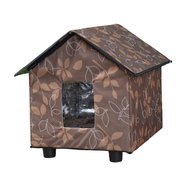 Caseta para gatos de exterior, refugio para perros pequeños, cálida, plegable, resistente al frío y con aislamiento térmico. Marrón
