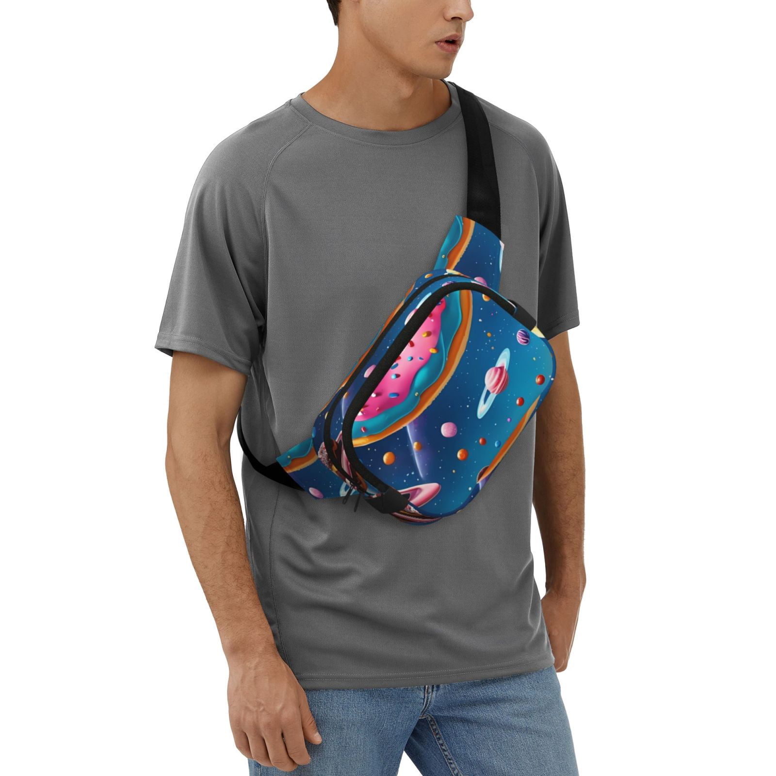 Picia Colorful Donut Print Square Double-Layer Waist Bag Mini Adjustable Waist Belt Bag Exercise Running Travel Hiking