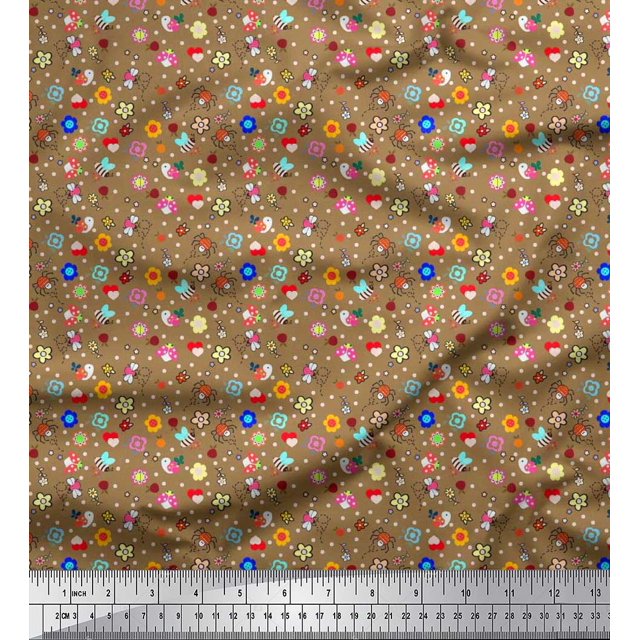 Soimoi Tissu en Soie à Pois, Floral & Imprimé d'Insectes par Yard 42 Pouces de Large